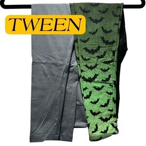 JR TWEEN SET OF 2 NEW LulaRoe Soft Leggings One Size Juniors 8-16 Bats Green